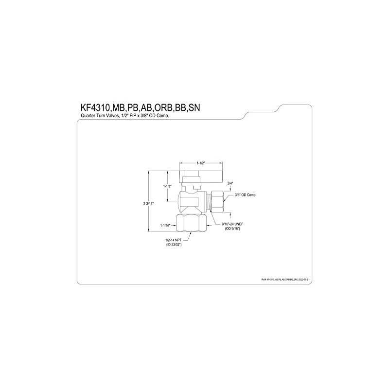 Kingston Brass KF4310MB 1/2" FIP x 3/8" OD Comp Angle