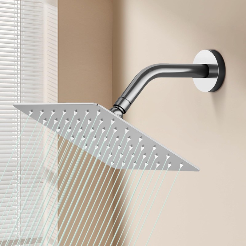 AULEEND Square Shower head, High Flow Stainless Steel Square Rainfall