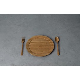 RIVERET RV-406BSF Dinner Plate, Large Cutlery Set, Bamboo Dishwasher-Safe, Brown