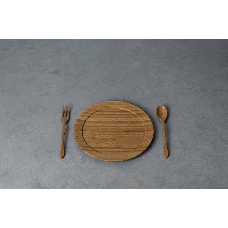 RIVERET RV-406BSF Dinner Plate, Large Cutlery Set, Bamboo Dishwasher-Safe, Brown