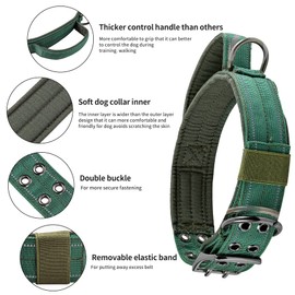 Annchwool Tactical Dog Collar for Medium and Large Dog,Adjustable Military Dog Collar with Soft Padded Handle,Heavy Duty Double Buckle Design(Green,L)