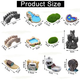 Lotus Pond Miniature Fairy Garden Accessories,Miniature Pond Lawn Garden Ornament Figurines, Mini Lighthouse Water Well Bridge Figurines, Micro Landscape Ornaments for Garden DIY Kit Statues