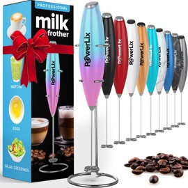 PowerLix Milk Frother Handheld Battery Operated Electric Whisk Foam Maker For Coffee, Latte, Cappuccino, Matcha, Hot Chocolate, Durable Mini Drink Mixer With Stainless Steel Stand Included (Unicorn)