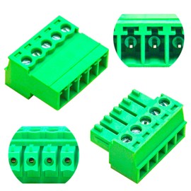 Tcenofoxy 3.81mm Male & Female 2/3/4/5/6/7/8/9/10/11/12/13/14/15/16/18/20/24 Pin Phoenix Connector No Soldering Green PCB Screw Terminal Block Connector (2Sets 3.81MF-5Pin)