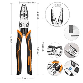 VANJOIN Linesman Combination Pliers, Heavy Duty Linesman Pliers 10-inch, Professional Screw Pliers Multitools with Wire Stripper Crimper Side Cutter Winding Function, Screw Gripping Remover Pliers