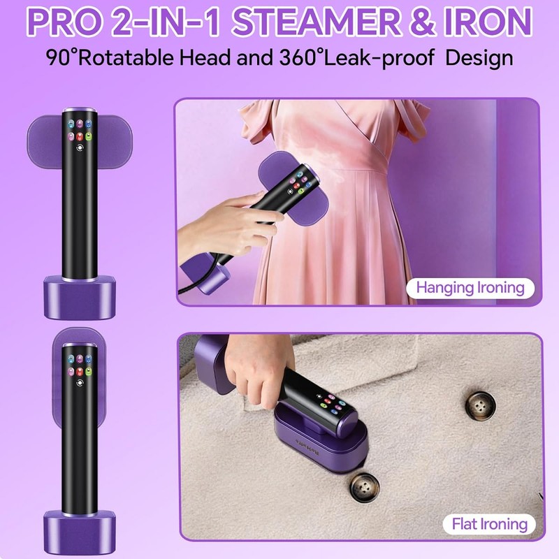 Garment Steamer for Clothes, 1300W Portable Travel Steamer Iron 2-in-1