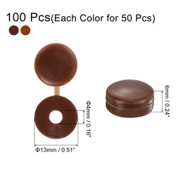 Sourcing Map 100pcs 4mm Plastic Hinged Caps, Fold Snap Covers for Covering Screw Head (Reddish Brown and Dark Brown)