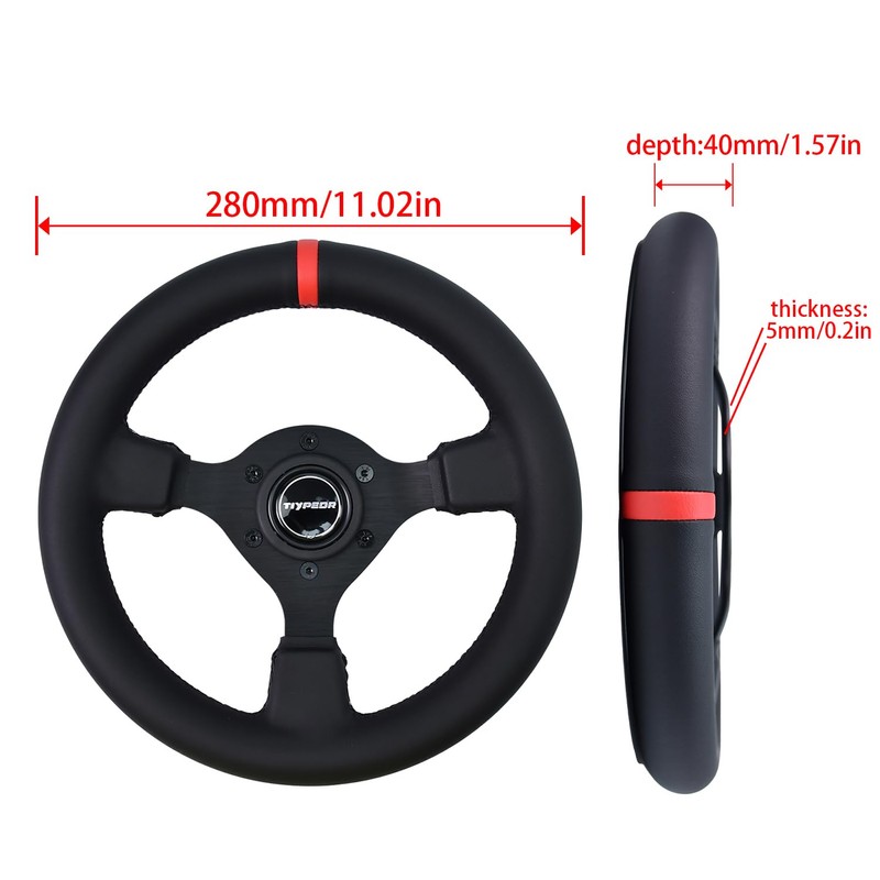 TIYPEOR Universal Racing Drift 280mm/11inch Microfiber Leather Steering Wheel with