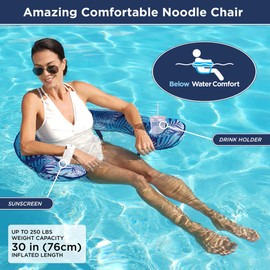 New Aqua Luxury Pool Noodle Chair Float with Adjustable Seat and Two Cup Holders – Blue Fern