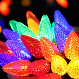 TOPKDA C9 Faceted Led Christmas String Lights, 33.3ft 50 LED Connectable Outdoor & Indoor Decorative Light Strand, Multicolor Xmas Holiday Lights for House, Christmas Tree, Patio, Party Decoration