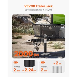 VEVOR Trailer Jack, 2000 lbs Dynamic Load Capacity, Weld-on Pipe-Mount Swivel Trailer Jack, 10" Lift Trailer Jack Stand with Handle for RV Trailer, Horse Trailer, Utility Trailer, and Yacht Trailer