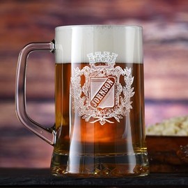 Family Crest Beer Mug, Engraved Coat Of Arms Mug (Set Of 2)