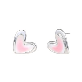 Kokoma Pink Heart Earrings 925 Sterling Silver Post Love Heart Stud Earrings Small Statement Studs Hypoallergenic Fashion Ear Jewelry Birthday for Women