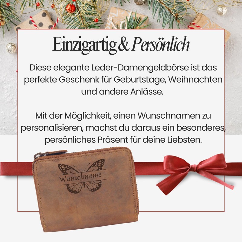 FFelsenfest Wallet with Desired Name Butterfly Motif, brown, coin purse