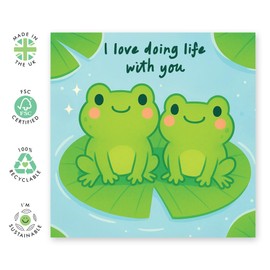 Sweet Love Card – “I Love Doing Life With You” – Romantic Anniversary or Valentine’s Card for Him, Her, Husband, Wife, Boyfriend, Girlfriend, Babe - Frogs on Lily Pads - Comes with Stickers