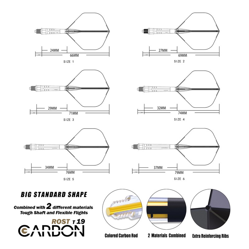 CUESOUL Rust T19 Carbon Integrated Dart Wave and Flight, Large