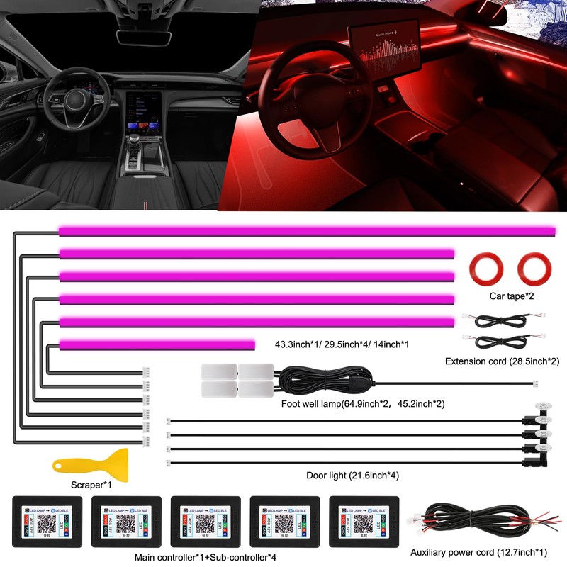 Acrylic Interior Car LED Strip Light with Wireless APP, 14