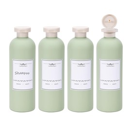 ASEVAT 13.5oz 4Pcs Green Plastic Refillable Travel Shampoo and Conditioner Bottles Plastic Refillable Travel Shampoo Bottles with Flip Cap Shampoo and Conditioner Dispenser