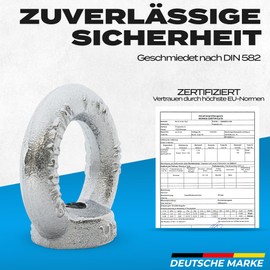 PinPro Ring Nuts According to DIN 582 with Load Capacity up to 340 kg | Various Sizes Available | Quantity and Value Pack | C15E Steel Forged and Galvanised | Metric Thread (4 x M8, WLL: 140 kg)