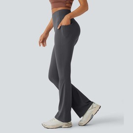 Halara UltraSculpt™ SoCinched High Waisted Tummy Control Pocket Shaping Yoga Bootcut Leggings:_Volcanic Ash_regular_L(12 - 14)