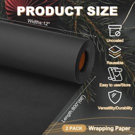 PATIKIL Wrapping Paper, 2 Pack 12"x800"(66') 80 GSM Craft Paper Roll Kraft Packing Paper for Poster Bulletin Board, Gift Wrapping, Flower Bouquet Wrapping, Black