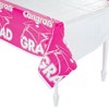Fun Express - Hot Pink Congrats Grad Tablecover for Graduation - Party Supplies - Table Covers - Print Table Covers - Graduation - 1 Piece