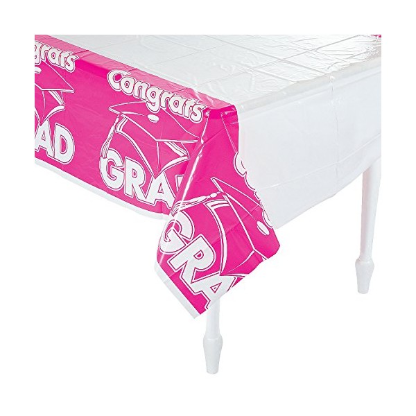 Fun Express - Hot Pink Congrats Grad Tablecover for Graduation