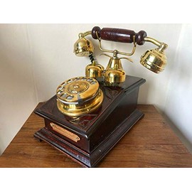 Reproduction Wooden Retro Telephone Rotary Dial Mechanical Bell Chicago Replica (Model B)