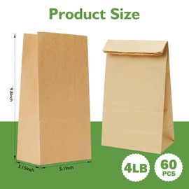 Homrelaxy 60 Pcs 4LB Paper Lunch Bags, 5.1x3.2x9.8 Inch Kraft Paper Bags, Brown Paper Bag for Snacks, Sandwiches, Crafts, Gift Bags