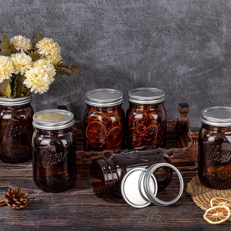 WELLIFE Amber Mason Jars, 6 Pack wide mouth mason jars