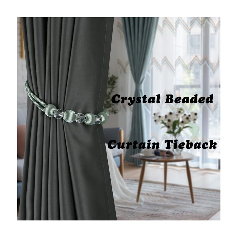 BEL AVENIR Crystal Curtain Tiebacks, Beaded Handmade Curtain with 2