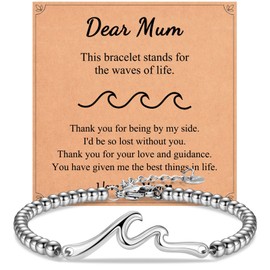 Mothers Day Gifts for Mum, Wave Mum Bracelet for Women, Mum Birthday Gifts from Son Daughter, Christmas Presents for Mum, Xmas Stocking Fillers Jewellery Gift for Women Her