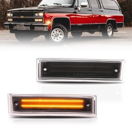 Front Fender LED Side Marker Lights for 1981-1991 Chevy C10 C20 C30 GMC C1500 C2500 Suburban Blazer Jimmy, Smoked Lens Side Bumper Marker Lamps, Amber LED Side Markers Turn Signal Light, 2 PCS