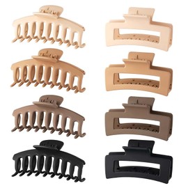 8 Pack Hair Claw Clips for Women Thin Thick Curly Hair,Strong Hold Non-Slip Clip,Neutral Matte French Claw&Shark Hair Clips (Multiple Colors)
