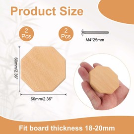 uxcell 2 Pcs Beech Octagon Shape Wooden Knobs, Single Hole Wooden Cabinet Knobs with Screws for Nursery Furniture Cupboard Closet Door Dresser Drawers