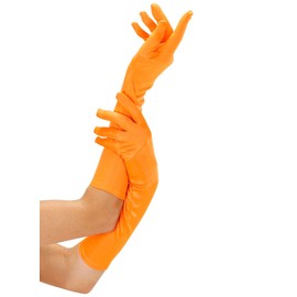 Neon Long - Orange Lace Lycra & Neon Gloves for Fancy Dress Costumes Accessory