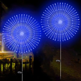 YOTOZU - 2 luces solares de fuegos artificiales, luces decorativas para jardín al aire última intervensión, 120 luces LED alimentadas con 40 cables de cobre, luz de paisaje para pasarela (azul)