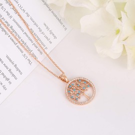 Unique Blue Leaf Tree of Life Pendant with Cubic Zirconia Necklace, Women Necklace for Girlfriend, Mother's GiftCrystal Necklace, Women Necklace for Girlfriend, Mother's Gift