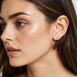 Natural AAAA Pearl Stud Earrings for Women, Small Pearl Earrings in 925 Sterling Silver for Mom, Mother's Day Gift