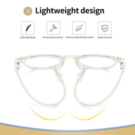 anteojos de bloqueo de luz azul clásico con marco redondo para mujeres y hombres, Blanco transparente, L