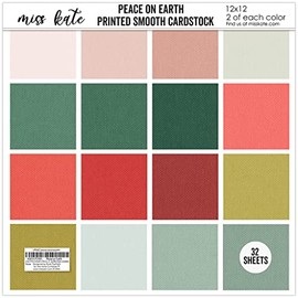 Linen Print Smooth 67lb Cardstock - Peace on Earth - for Christmas Santa Claus - 32 Sheets - Single-Sided Card Stock - Two of 16 Colors - White Core - Crafting Scrapbook - by Miss Kate Cuttables