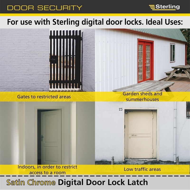 Sterling SL60 Standard Digital Door Lock Latch, Chrome, 60mm