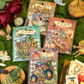 Alideco 120pcs Scrapbook Stickers Vintage Alice Story Scrapbooking Junk Journal Crafts Embelishment Decoration Stickers (ailisigushi)