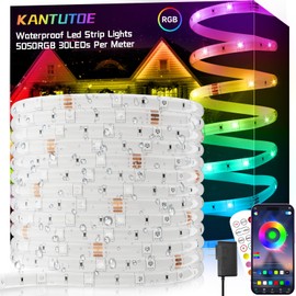 KANTUTOE Waterproof LED Strip Lights, 32.8ft LED Lights Music Sync Color Changing with APP and Remote Control, 5050 RGB 30LEDs/m, 24V Powered LED Lights for Bedroom Indoor Outdoor Decor