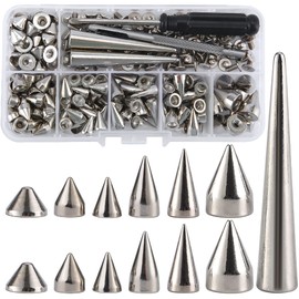 YORANYO 135 Sets Mixed Shape Spikes and Studs Assorted Sizes Spike Studs for Clothing Silver Color Screw Back Bullet Cone Studs and Spikes Rivet for Leather Craft Clothing Shoes Belts Bags Dog Collars
