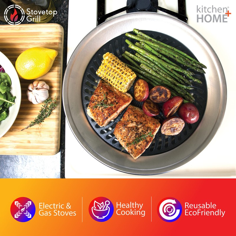 Kitchen + Home Stove Top Smokeless Grill Indoor BBQ, Stainless