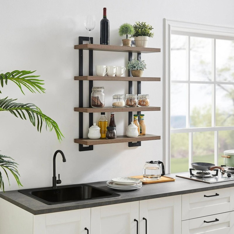 Unbranded Danya B. 4-Tier Floating Bracket Wall Shelf - Walnut