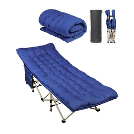 WLIVE 1200D Double Layer Oxford Camping Cots for Adults, Folding Cots for Sleeping with Mattress, Outdoor Folding Bed with Carry Bag, Portable Camping Bed for Sleeping, Resting, Camping, Dark Blue
