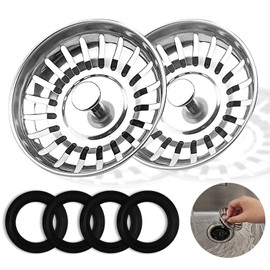 2 Pieces Kitchen Sink Strainer, 78mm Diameter Sink Filter, Sink Drainer Plug with Rubber Seals, Food Hair Catcher 304 Stainless Steel, Replacement Sink Plug for Kitchen and Bathroom
