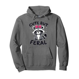 Cute But Feral Teen Raccoon Pink Bow Girls Kid Raccoon Pullover Hoodie